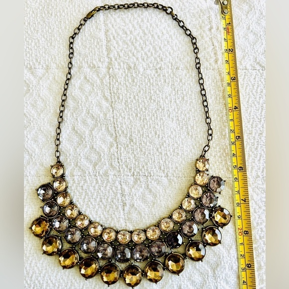 Necklace Crystal Triple Row Clear Smokey and Amber Adjustable Length Statement - Picture 9 of 11